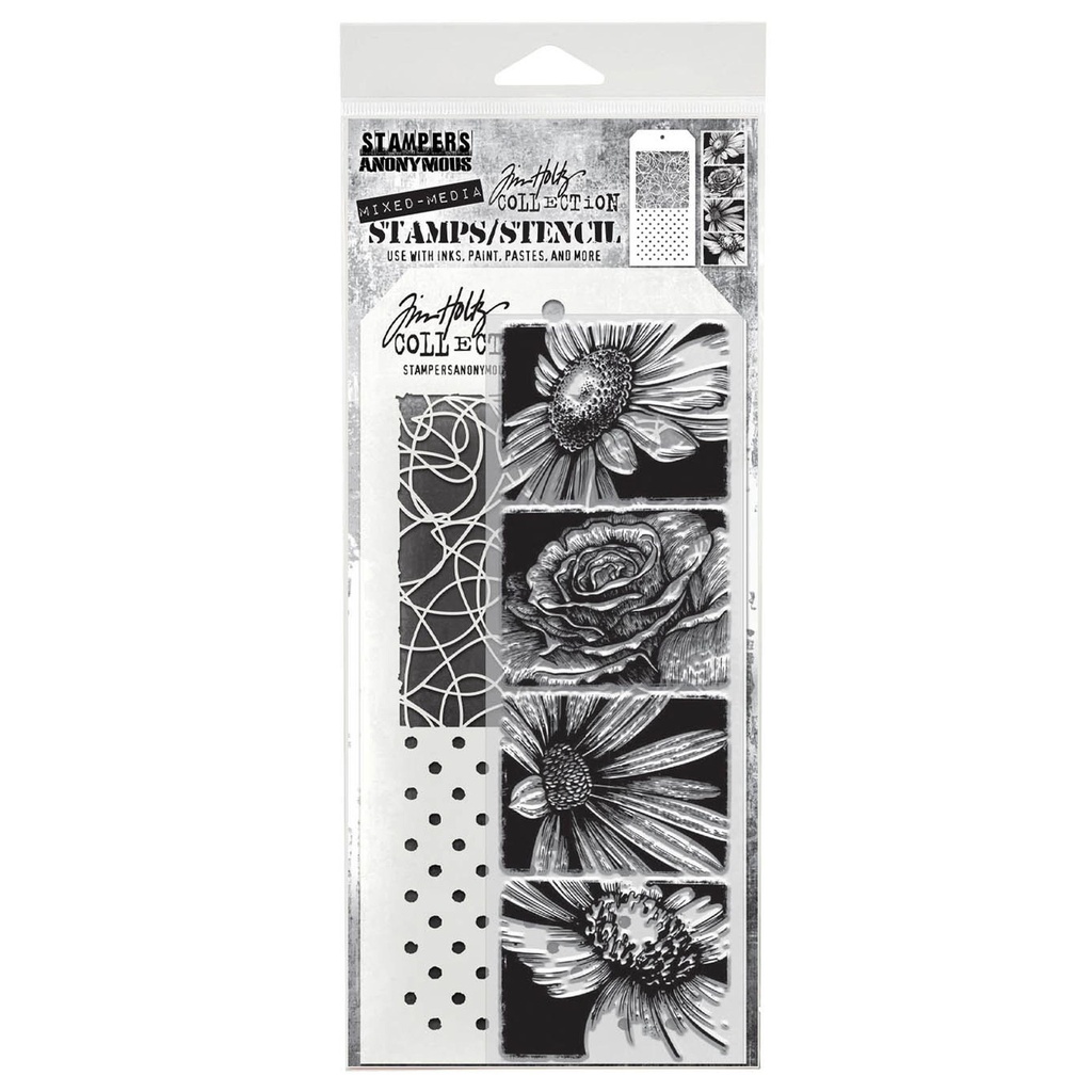 Tim Holtz Mixed-Media Stamps & Stencil Set #81 - Bold Botanicals
