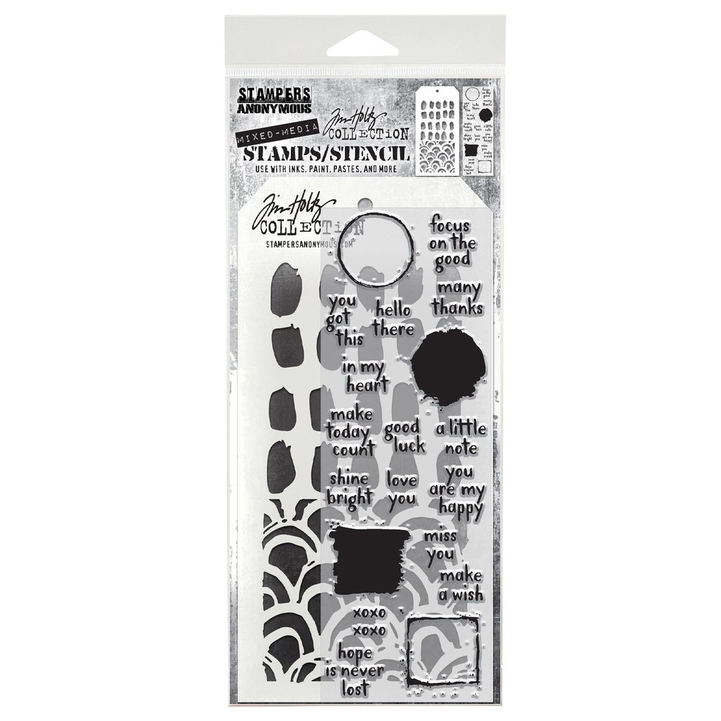Tim Holtz Mixed-Media Stamps & Stencil Set - Note Quotes