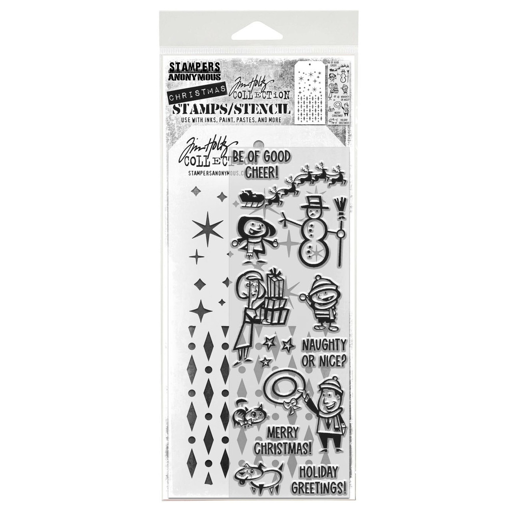 Tim Holtz Mixed-Media Stamps & Stencil Set - Christmas Cartoons