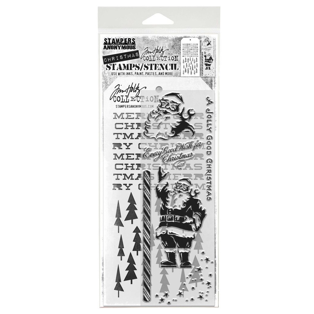Tim Holtz Mixed-Media Stamps & Stencil Set #89 - Jolly Holiday