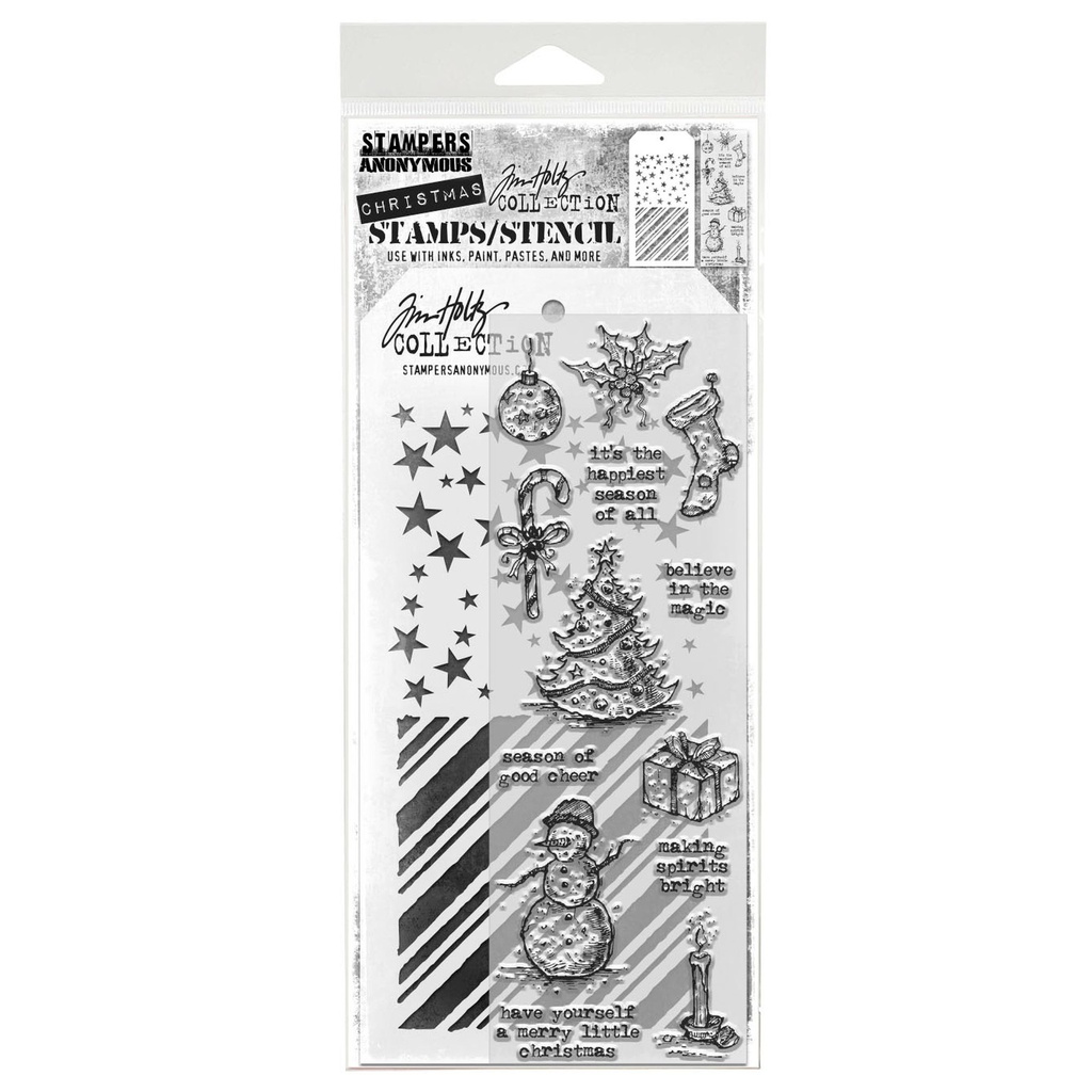 Tim Holtz Mixed-Media Stamps & Stencil Set #90 - Tattered Christmas