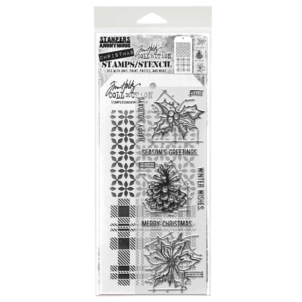 Tim Holtz Mixed-Media Stamps & Stencil Set #92 - Blueprint Christmas #2