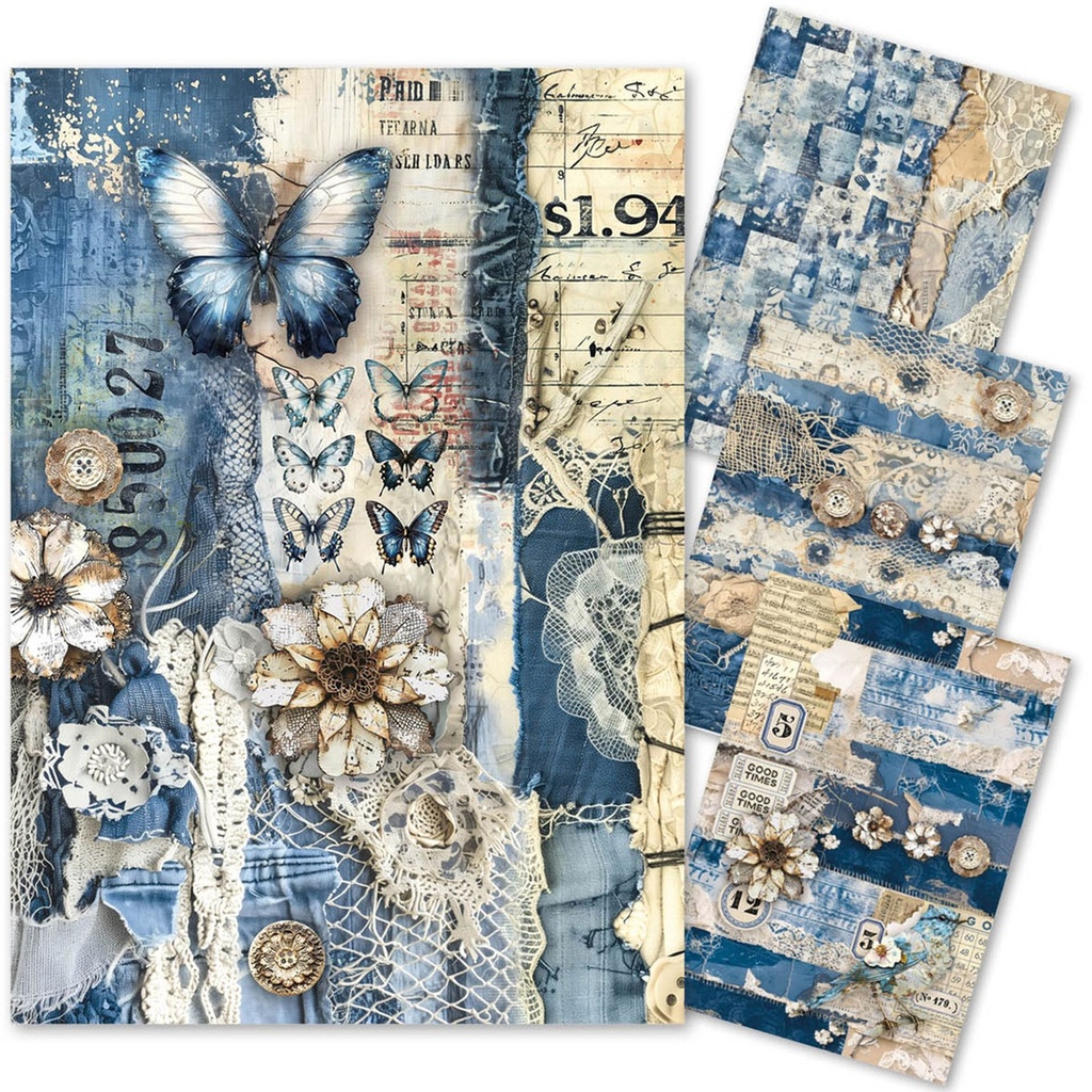 Ciao Bella Paper - Urban Blue Denim A4 Mixed Media rice paper