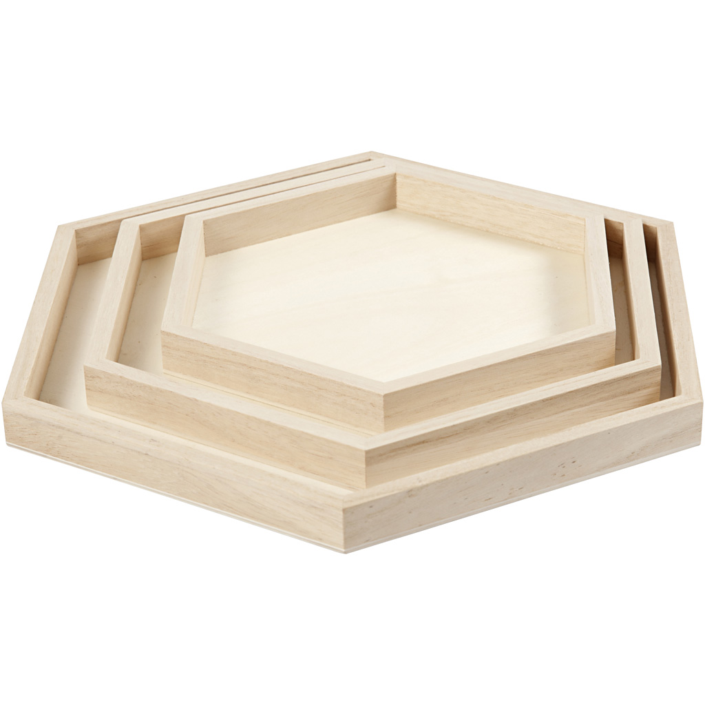 Creativ - Wooden Hexagon Trays (3pcs)