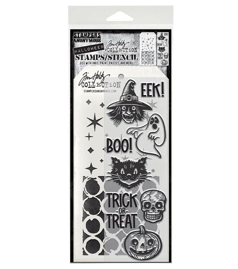 Tim Holtz Mixed-Media Stamps & Stencil Set #98 - Retro Frights