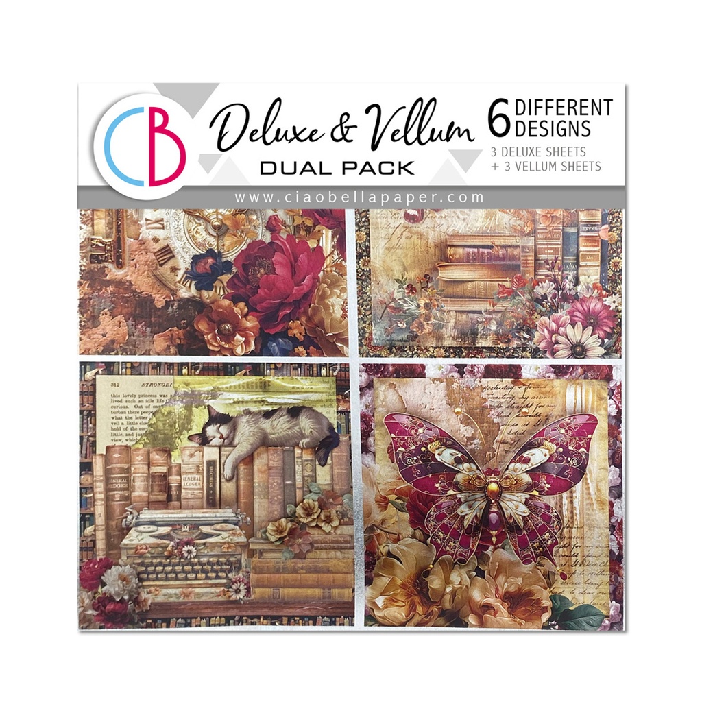 Ciao Bella Paper - Book Lovers - Deluxe Paper & Vellum 6"x6" Dual Pack (Pearl & Copper)