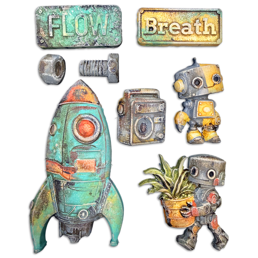 Stamperia - A New Beginning - A5 Soft Mould - Spaceship and Robot