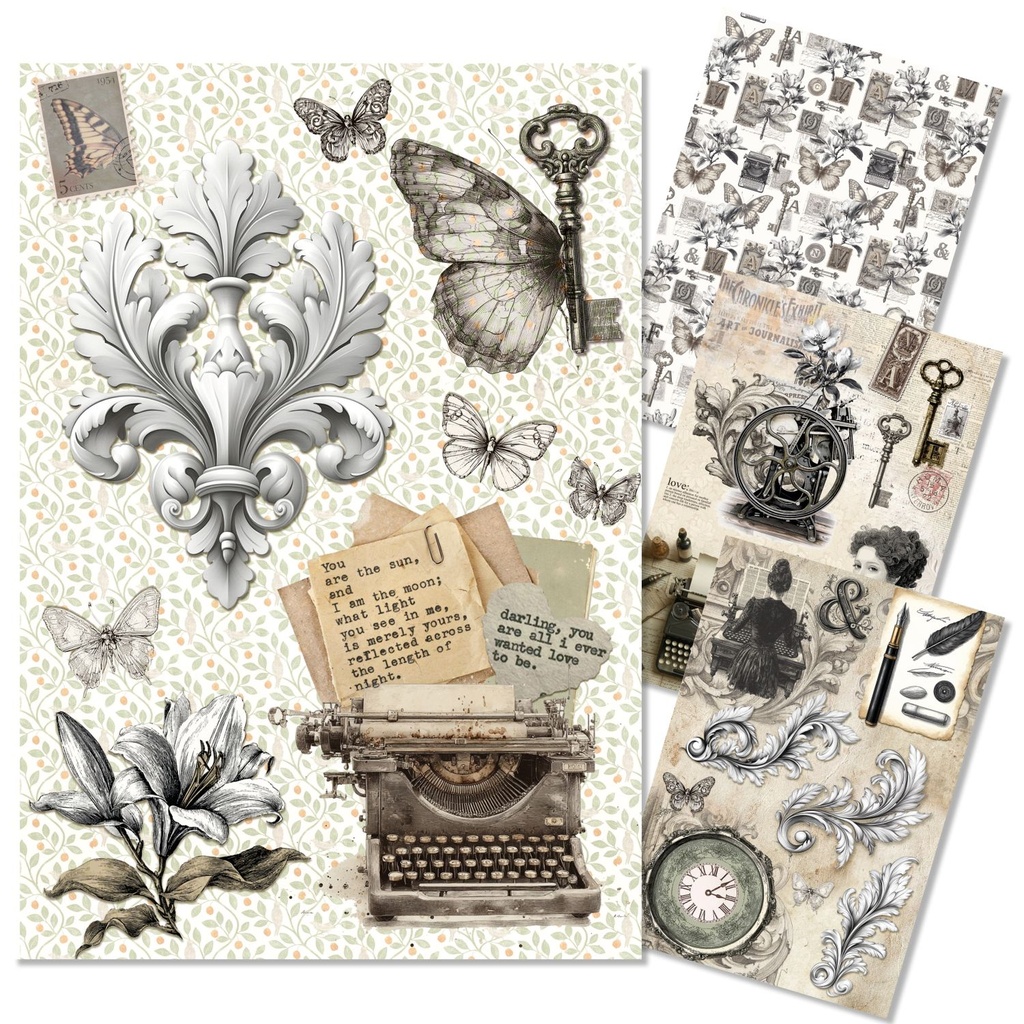  Ciao Bella Paper - Typographic - A4 Rice Paper (mixed x 4) 