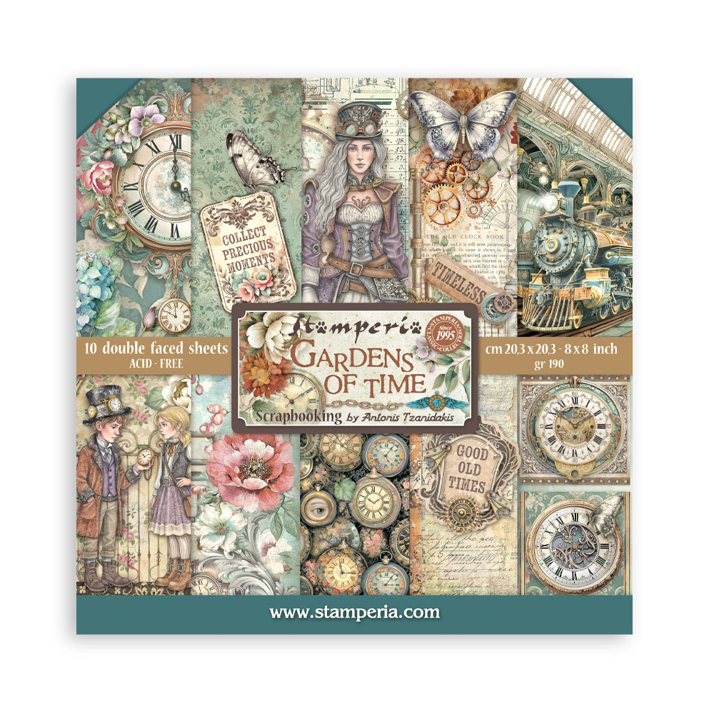 Stamperia - Gardens of Time - 8"x8" Double Sided Scrapbooking Pad 