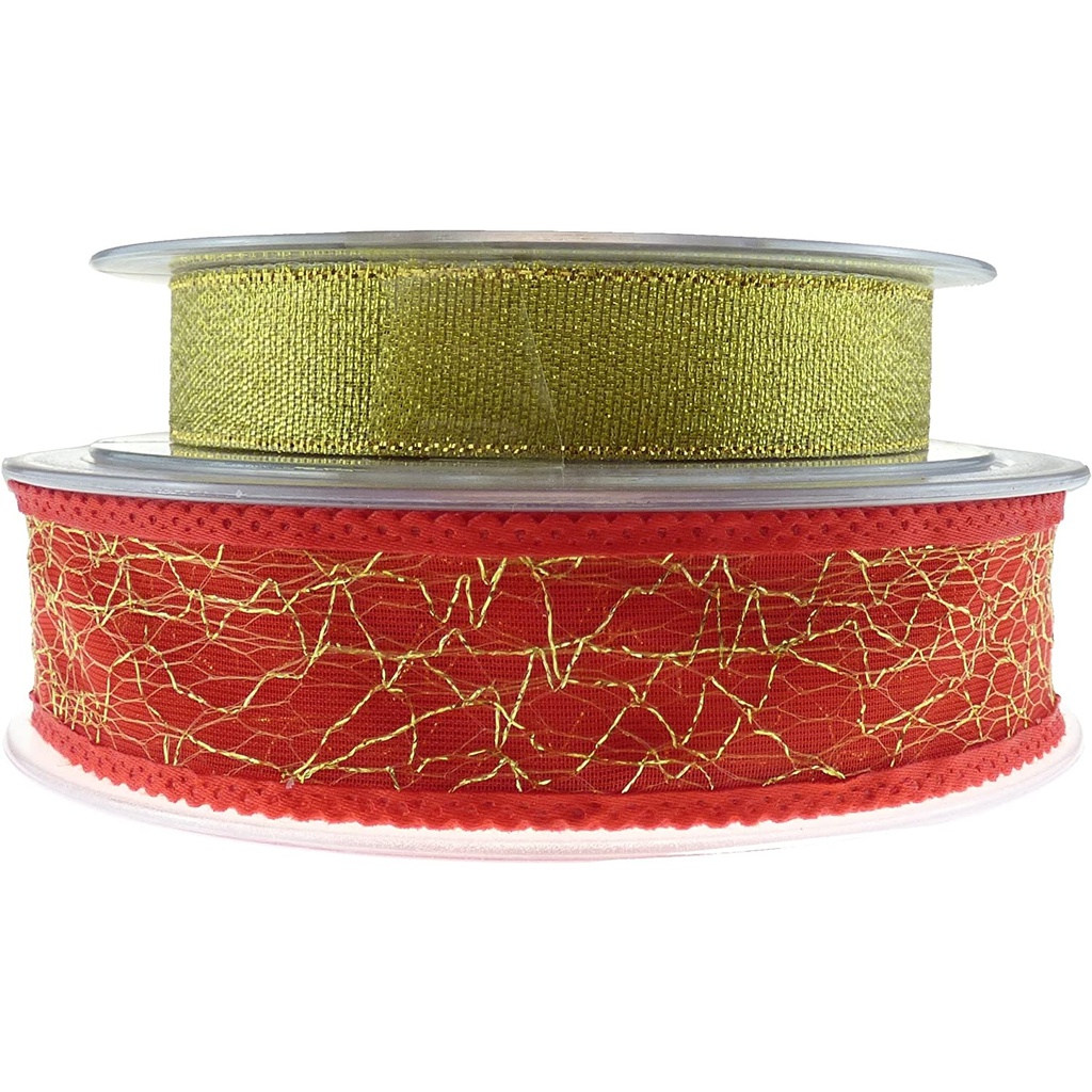 Eleganza Ribbons - Lurex Gold & Red Crackle (20m)