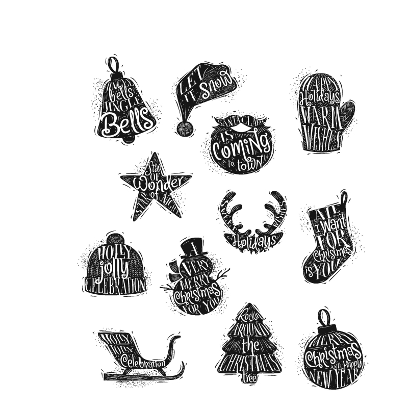 Tim Holtz - Stampers Anonymous Cling Stamps - Mini Carved Christmas