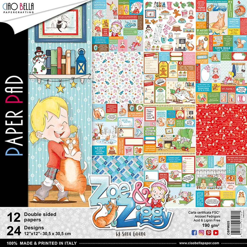 Ciao Bella Paper - Zoe & Ziggy paper Pad (12"x12")