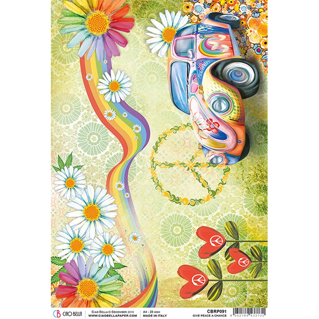 Ciao Bella Paper - Give Peace A Chance A4 Rice Paper (Single Sheet)