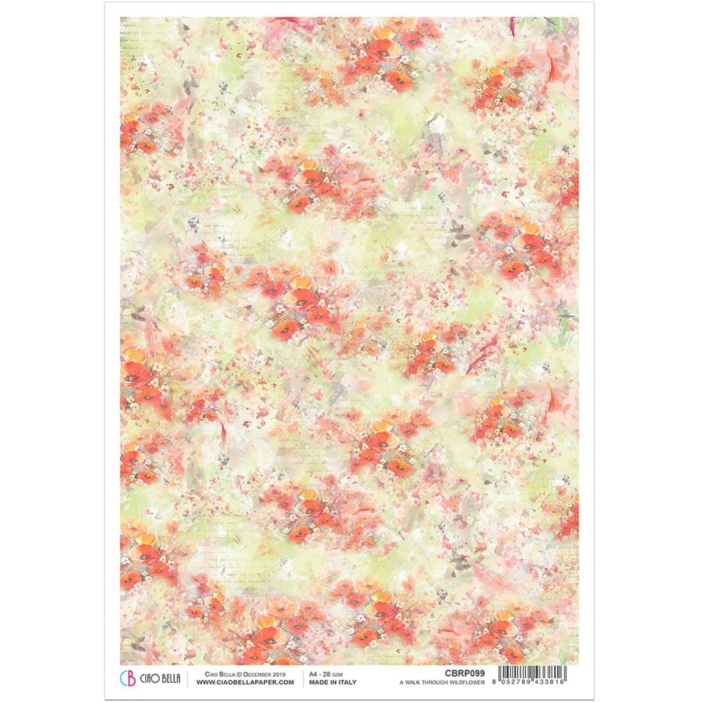 Ciao Bella Paper - A Walk Through Wildflower A4 Rice Paper (Single Sheet)