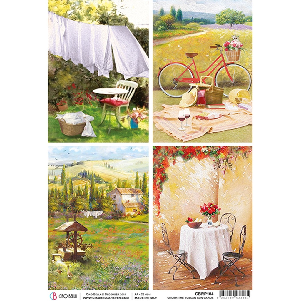 Tuscan Cards  - Ciao Bella Piuma Rice Paper A4 - Single Sheet