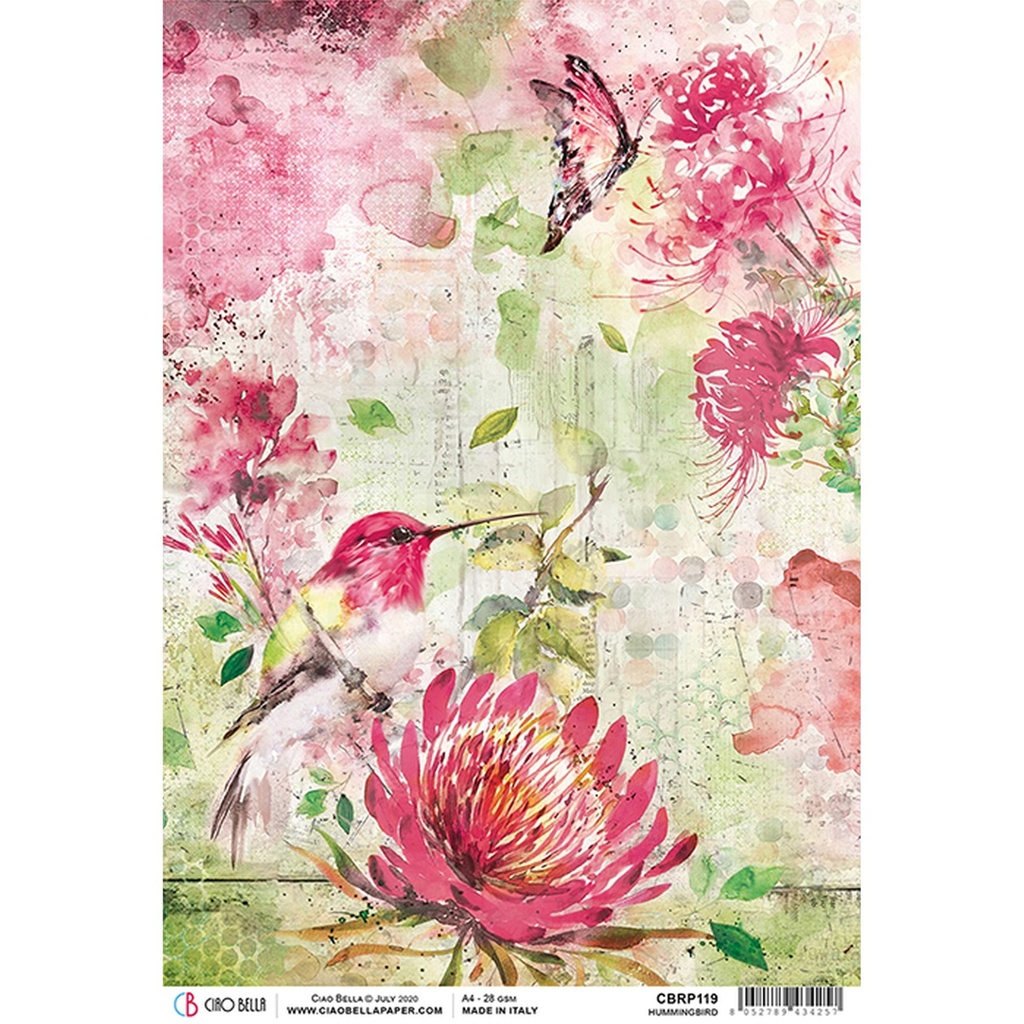 Ciao Bella Paper - Hummingbird A4rice paper (SINGLE Sheet)