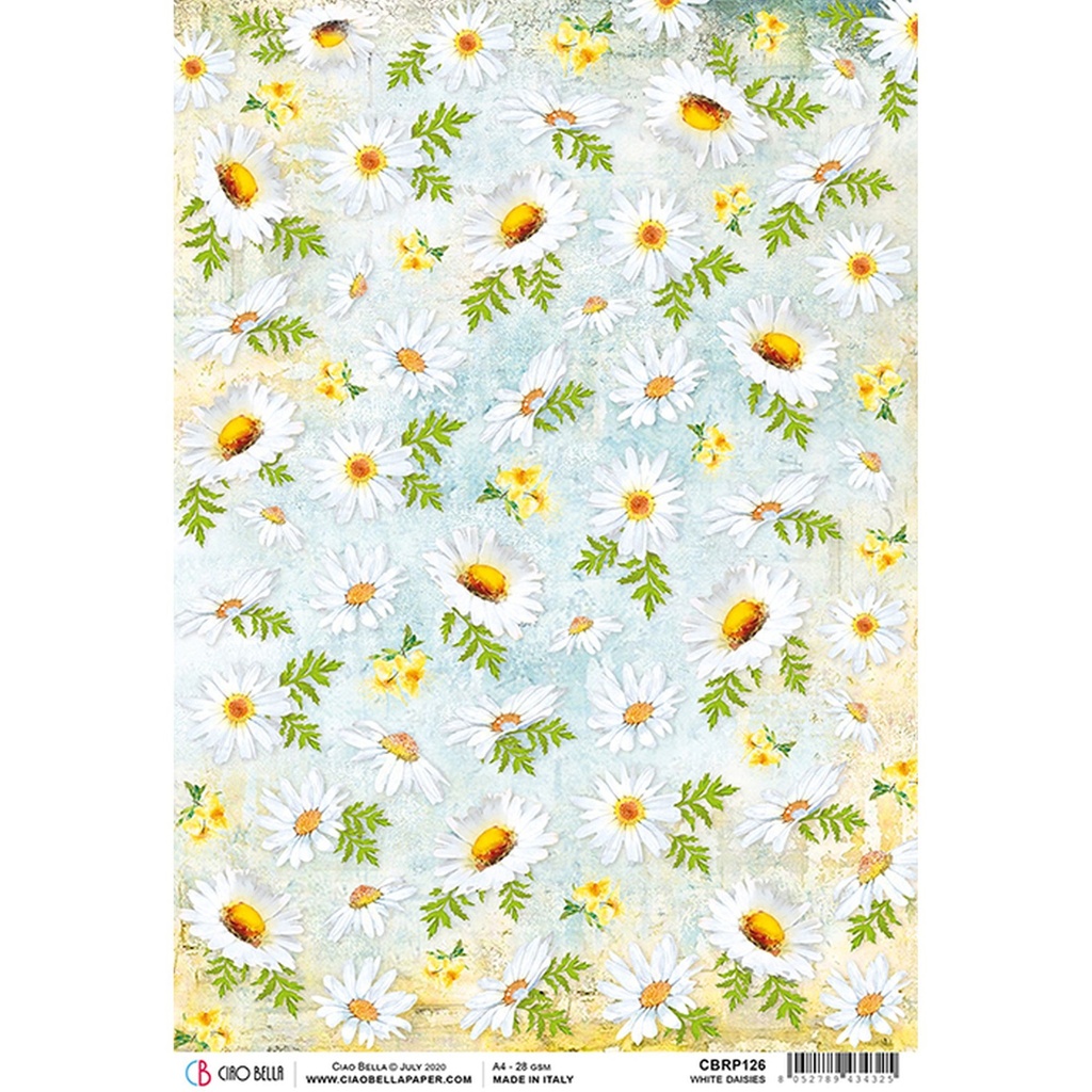 Ciao Bella Paper - White Daisies A4 rice paper (SINGLE Sheet)
