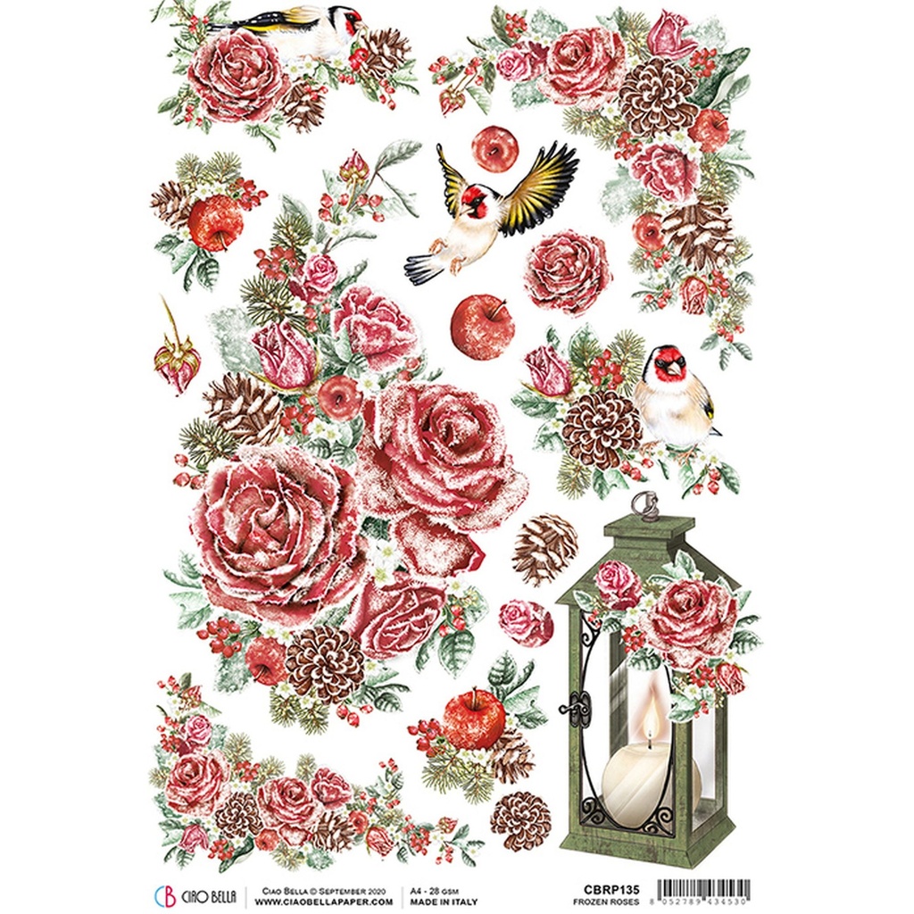 Ciao Bella Paper - Frozen Roses A4 rice paper (SINGLE Sheet)