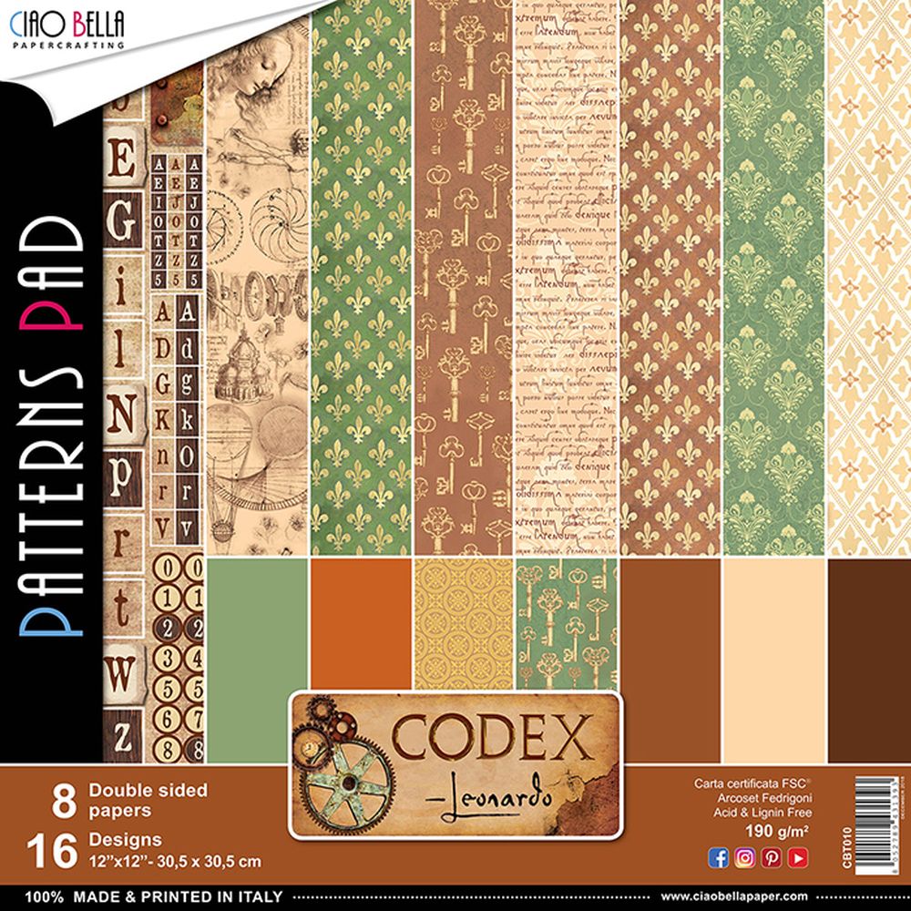 Ciao Bella Paper - Codex Leonardo 12"x12" Patterns Pad 