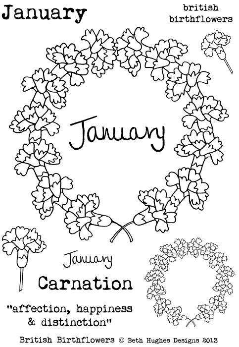Beth Hughes - January Birth flowers stamp set