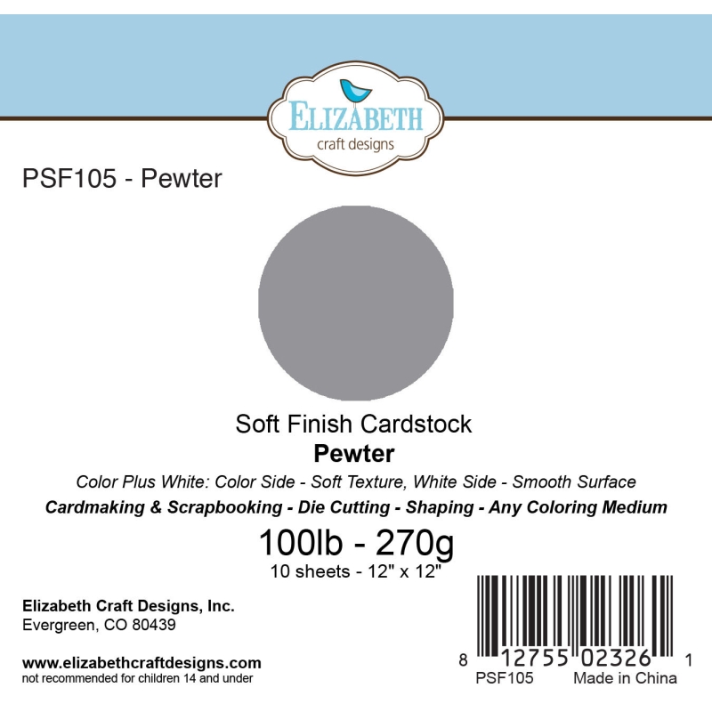 Elizabeth Craft Designs - 12"x12" Pewter Soft Finish Cardstock
