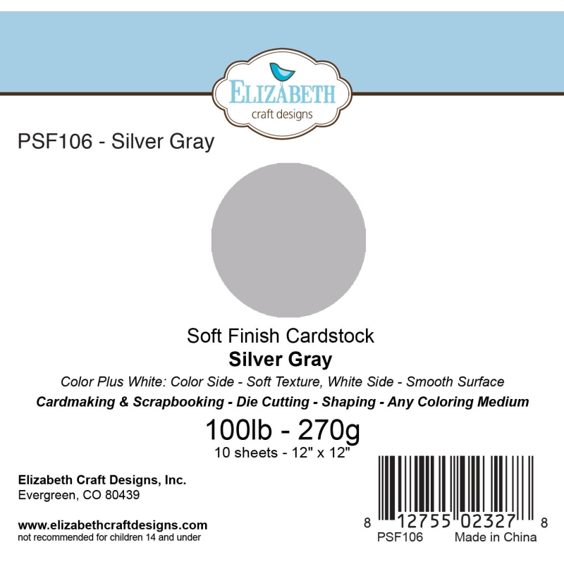 Elizabeth Craft Designs - 12"x12" Silver Gray Soft Finish Cardstock 