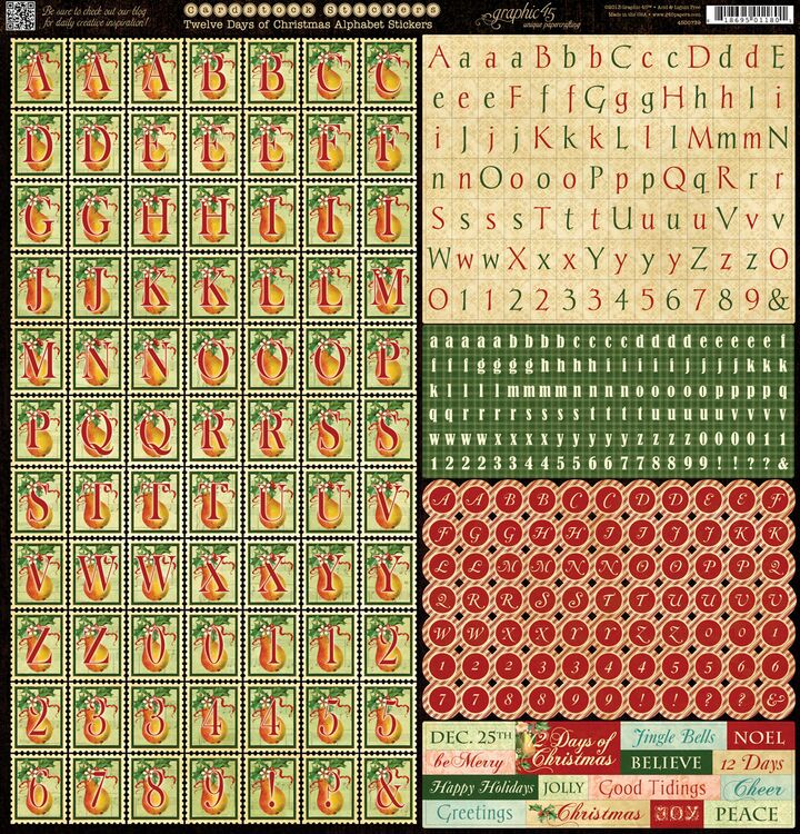 Graphic 45 - Twelve Days of Christmas 12"x12" Alphabet Stickers