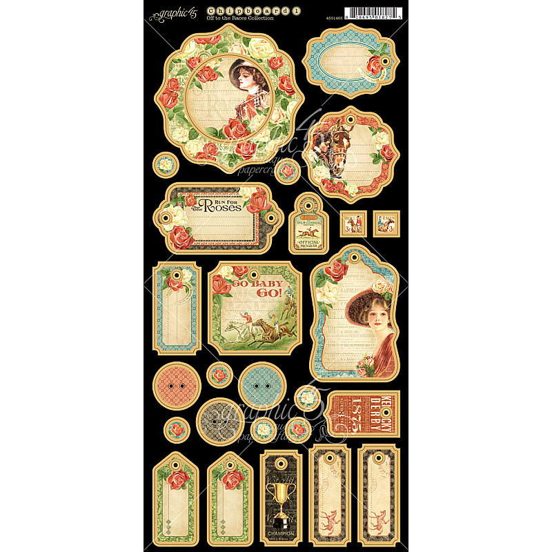 Graphic 45 - Off to the Races Chipboard