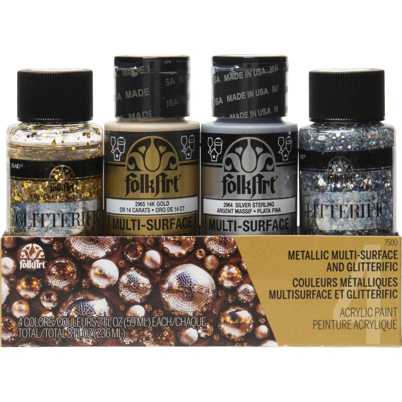 FolkArt - Metallic & Glitterific Paint Set - 4 colours (2oz) 