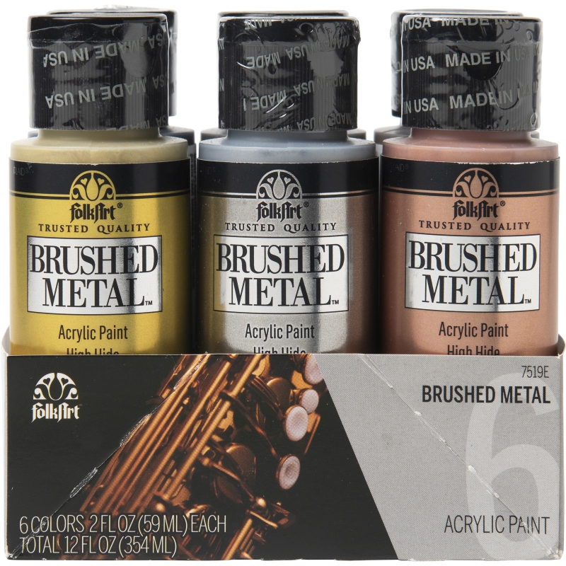 FolkArt Brushed Metal - 6 Colour Paint Set (2oz) 