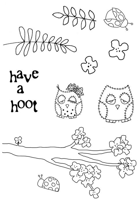 Polkadoodles Shabby Owl Blossom stamp set