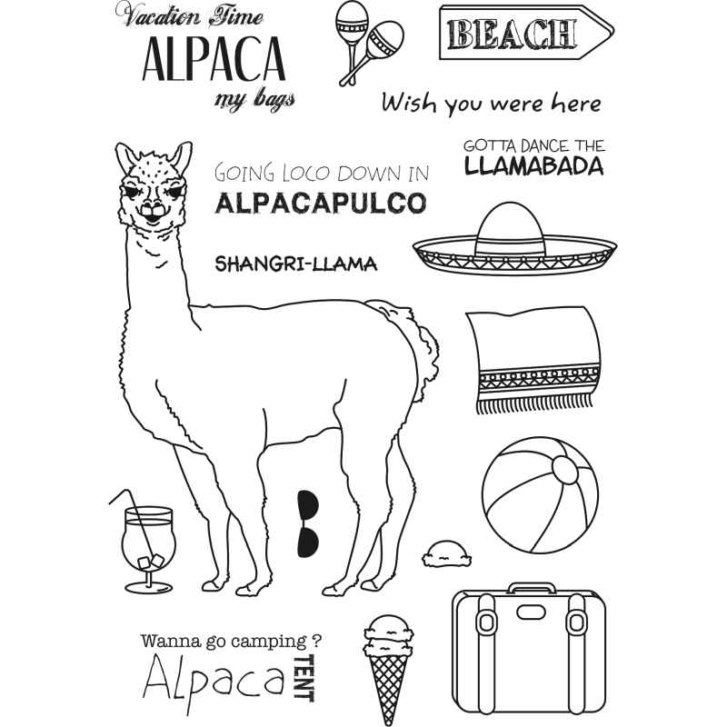 Sweet Dixie Llama Vacation Alpaca stamp set