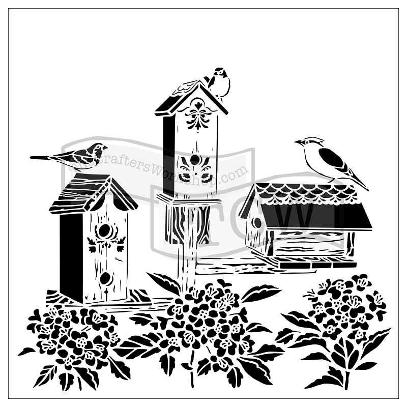 6x6 Stencil Bird Houses
