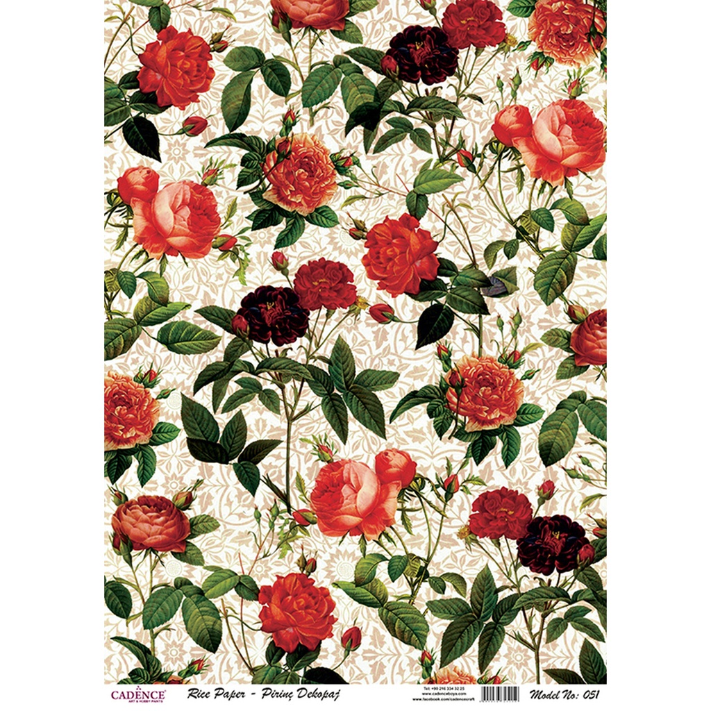 Cadence Rice A3 Decoupage Paper - Rose Garden