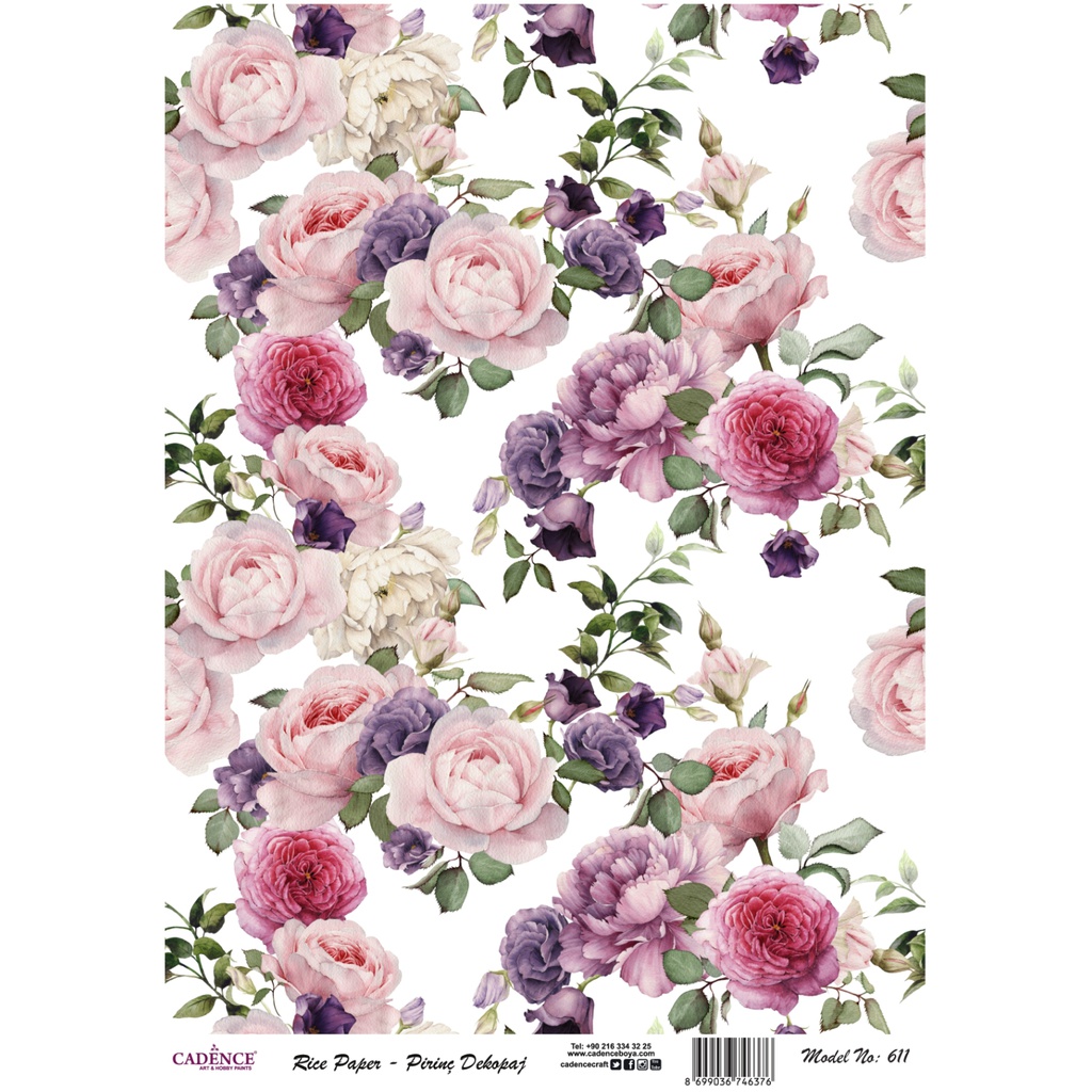 Cadence Rice A3 Decoupage Paper - Rose Medley