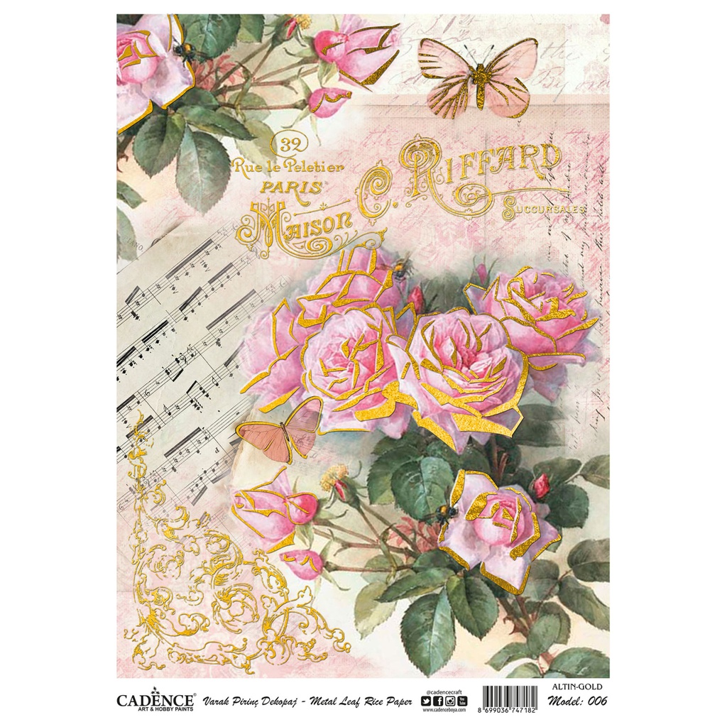 Cadence Rice Decoupage Paper -  Metal Leaf Gold - Dreaming of Roses