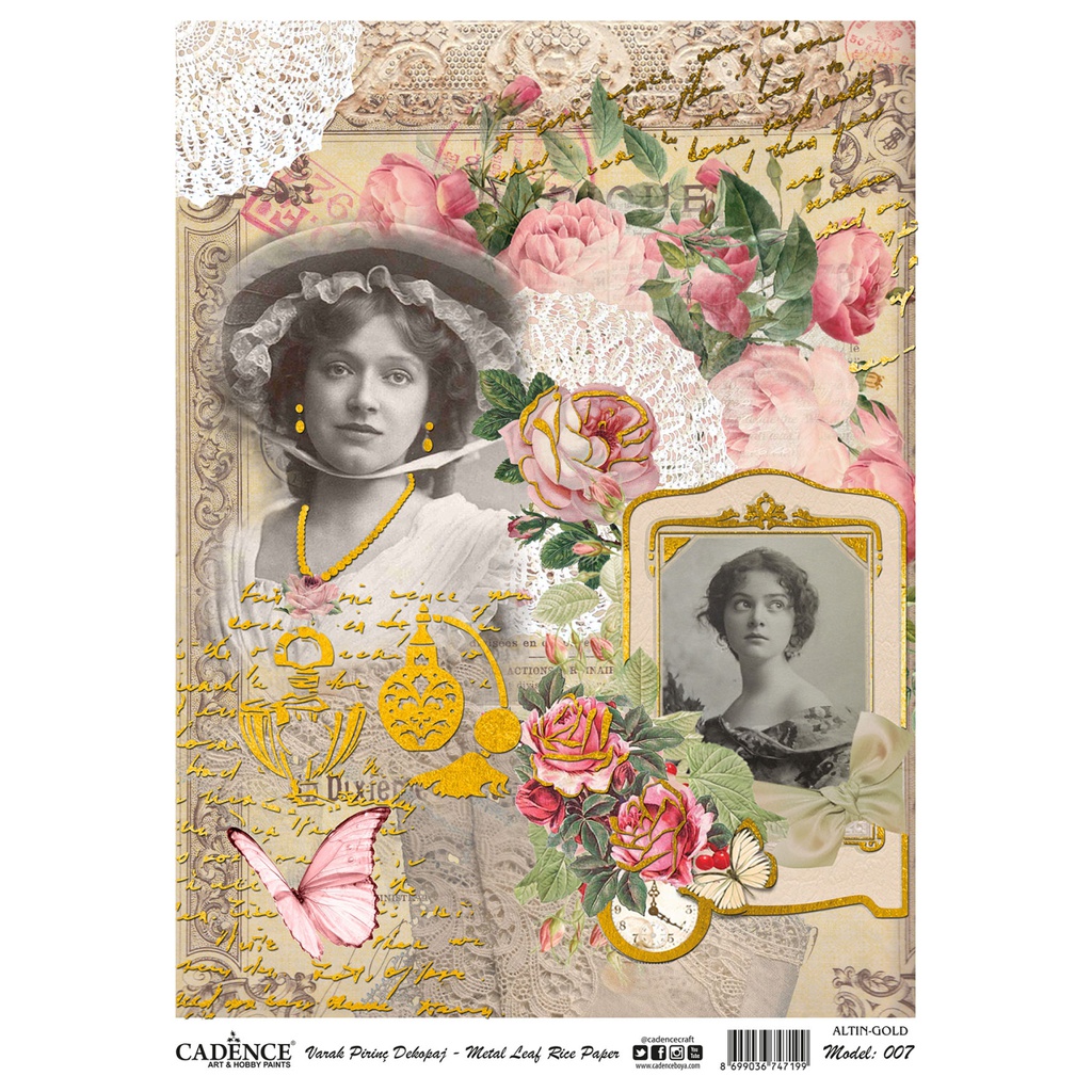 Cadence Rice Decoupage Paper -  Metal Leaf Gold - Victorian Rose