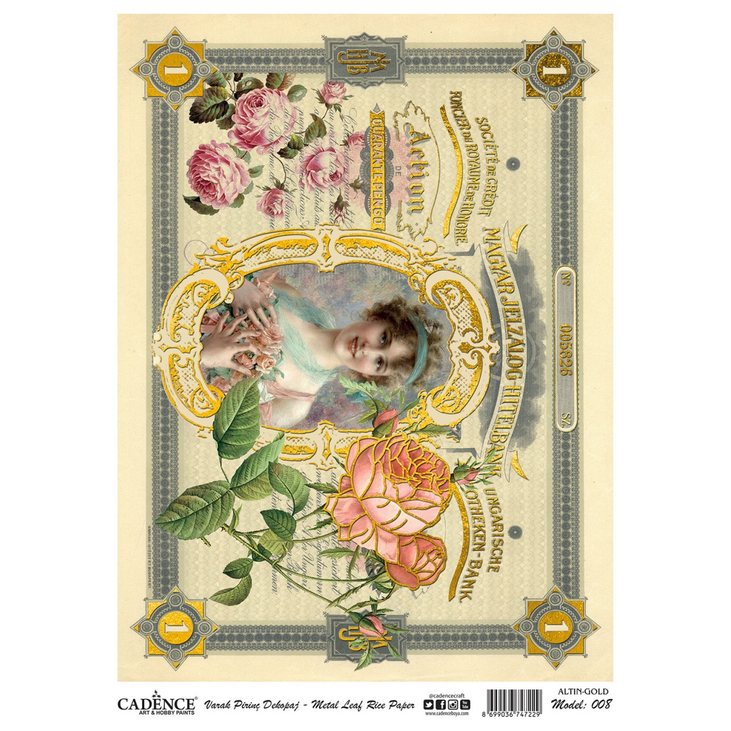 Cadence Rice A3 Decoupage Paper -  Metal Leaf Gold - Age Gone By