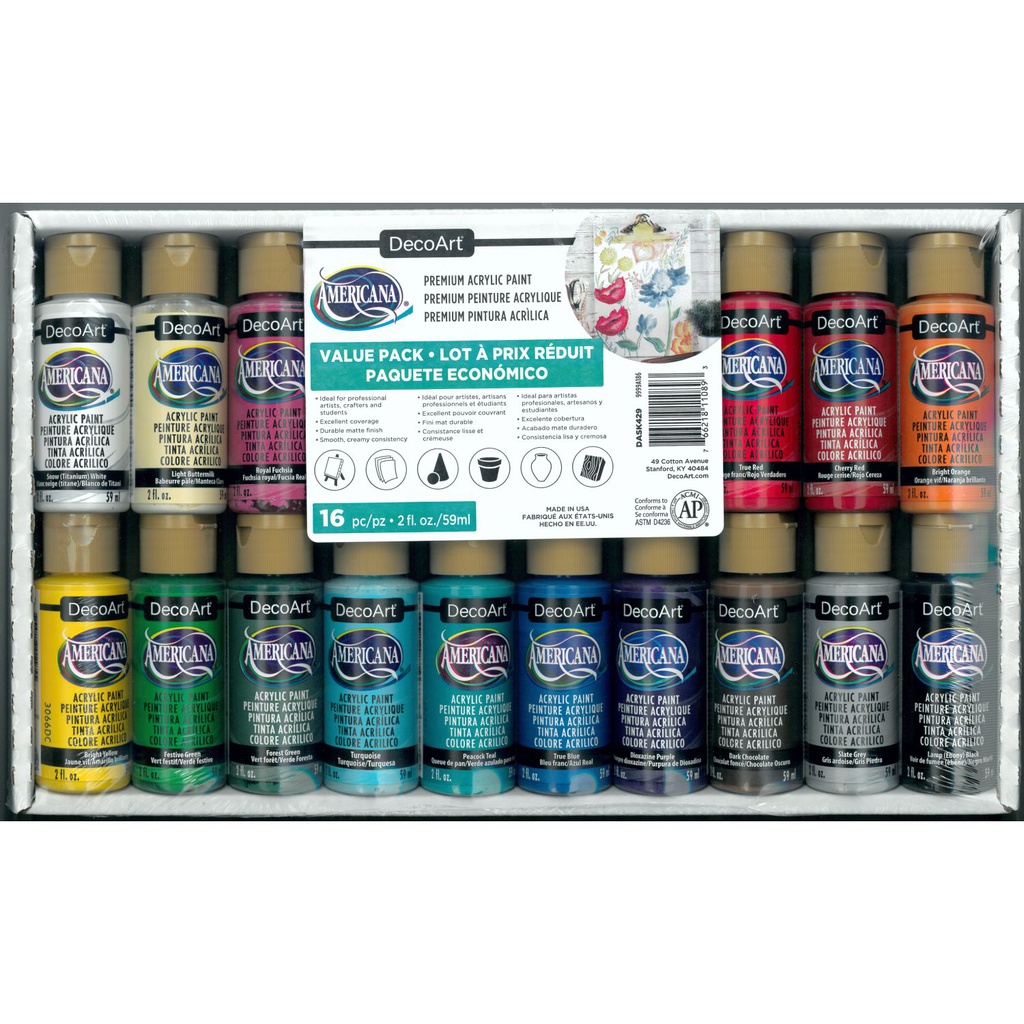 DecoArt Americana Acrylics - 16 Colour Value Pack (2oz)