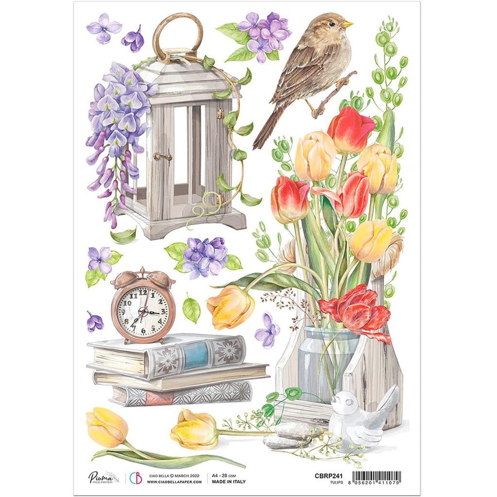 Ciao Bella Paper - Sparrow Hill Tulips A4 rice paper (SINGLE Sheet)
