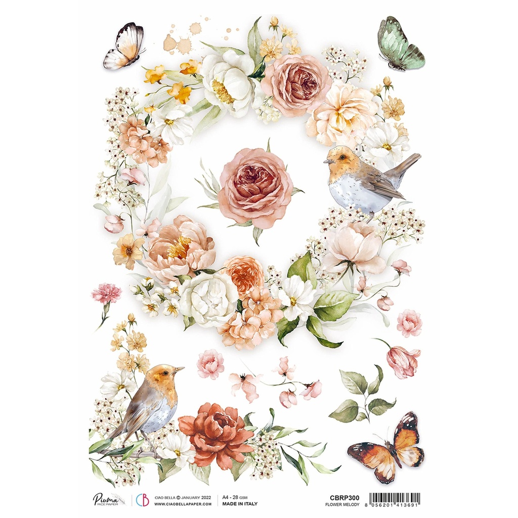 Ciao Bella Paper - Flower Melody A4 rice paper (SINGLE Sheet)