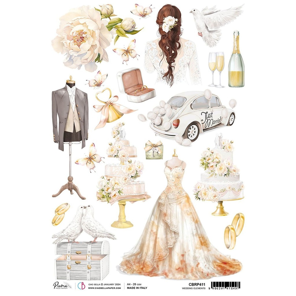 Ciao Bella Paper - Wedding Elements A4 Rice Paper (Single Sheet)