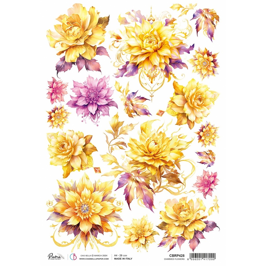 Ciao Bella Paper - Charmed Flowers A4 rice paper (SINGLE Sheet)