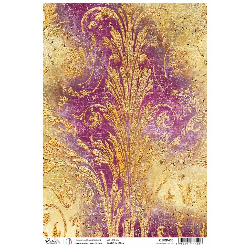 Ciao Bella Paper - Shimmering Gold A4 rice paper (SINGLE Sheet)
