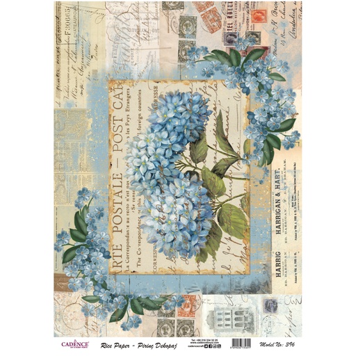 Cadence Rice A3 Decoupage Paper - Hydrangea Blue