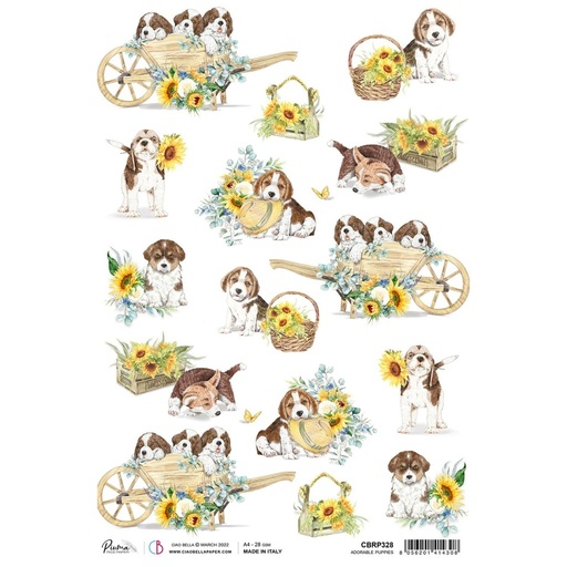 Ciao Bella Paper - Adorable Puppies A4 rice paper (SINGLE Sheet)