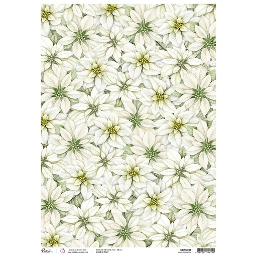 Ciao Bella Paper - White Poinsettia A3 rice paper (SINGLE Sheet)