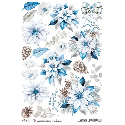 Ciao Bella Paper - Frozen Poinsettia A4 rice paper (SINGLE Sheet)