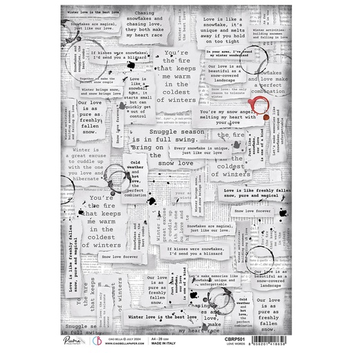Ciao Bella Paper - Love Words A4 rice paper (SINGLE Sheet)