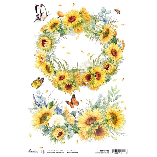 Ciao Bella Paper - Sunflower Garland A4 rice paper (5 Pack)